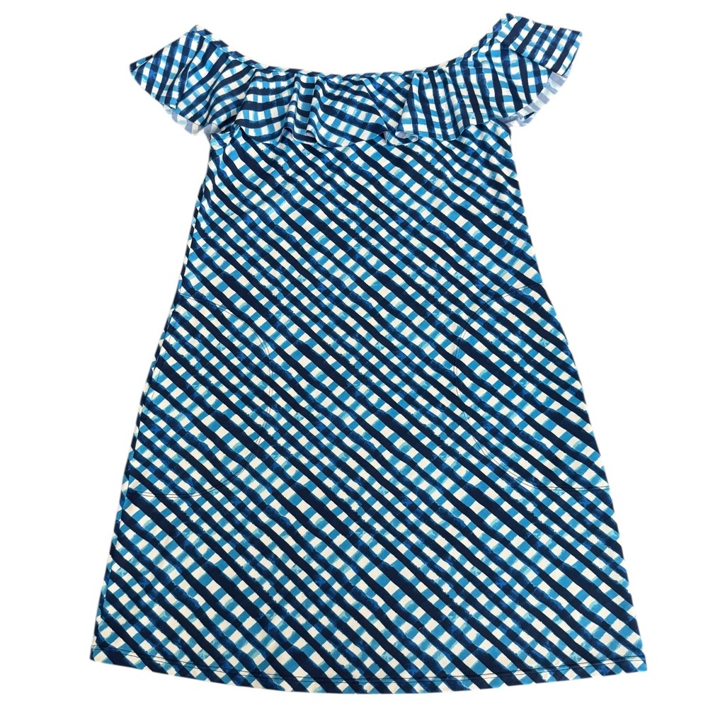 Tommy Bahama Blue Gingham Performance Cover-up Ruffle Dress Pockets Small Resort - Picture 9 of 9